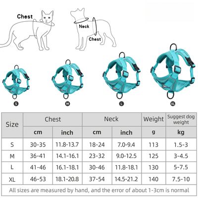Leash for small dogs and cats with reflective breathable vest pet harness