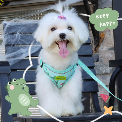 New dog leash small and medium-sized dog chest harness cartoon dinosaur dog walking rope reflective pet chest harness