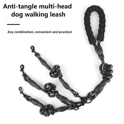Dog leash multifunctional one-to-three dog leash reflective pet leash